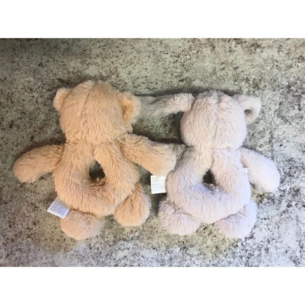 2 Le Bebe Favori Bunny Rabbit & Teddy Bear Ring Rattle Stuffed Plush Baby Toy